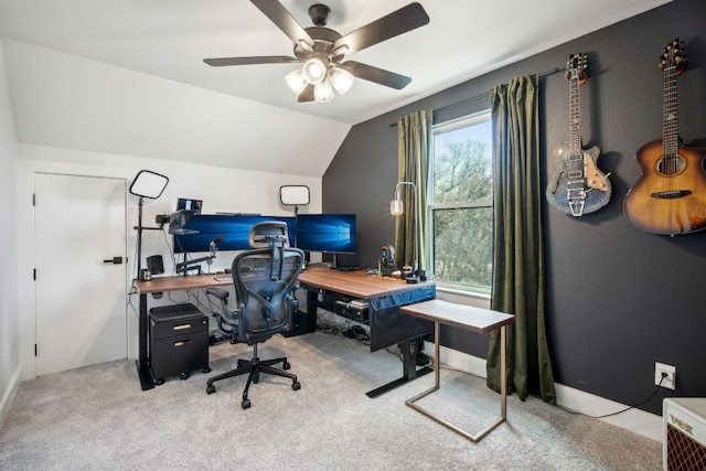 308 Somerset Hills Dr, Georgetown, TX 78633 - carpeted home office featuring ceiling fan and lofted ceiling