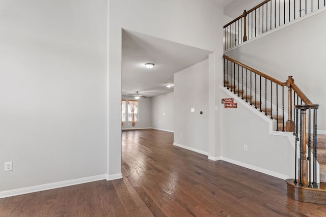 13601 Larrys Ln, Manchaca, TX 78652 - interior space with baseboards, stairway, a ceiling fan, and wood-type flooring