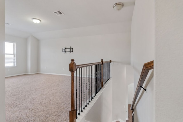 13601 Larrys Ln, Manchaca, TX 78652 - stairs with carpet floors, baseboards, and vaulted ceiling