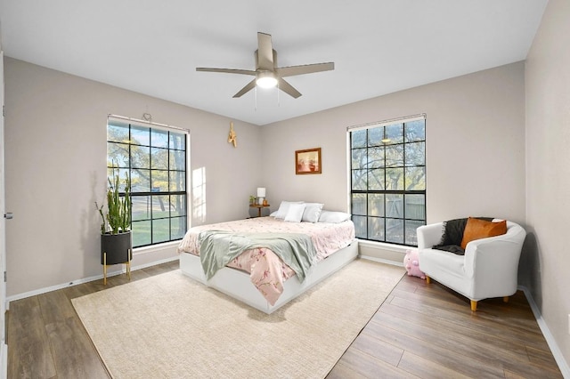 11100 Centennial Trl, Austin, TX 78726 - bedroom featuring multiple windows, wood finished floors, and a ceiling fan