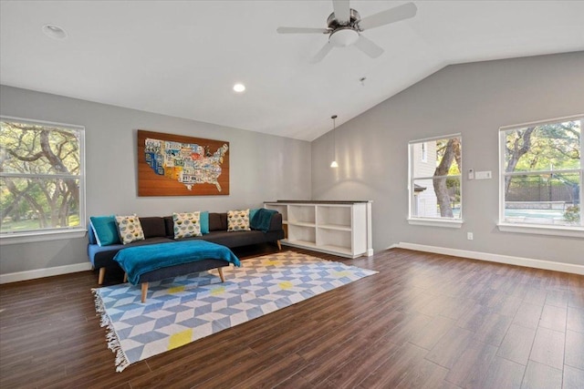 2610 Allston Ln, Austin, TX 78746 - sitting room with lofted ceiling, wood finished floors, ceiling fan, and recessed lighting