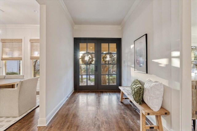 2610 Allston Ln, Austin, TX 78746 - doorway to outside with french doors, wood finished floors, and crown molding