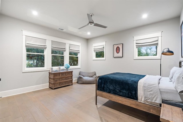 4229 Verano Dr, Austin, TX 78735 - bedroom featuring light wood-style flooring, recessed lighting, and a ceiling fan