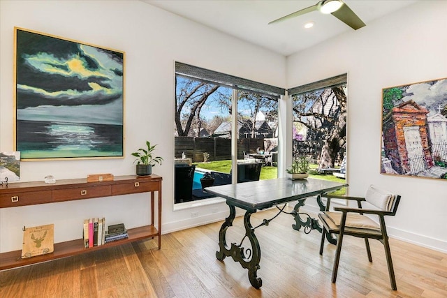 2010 Goodrich Ave Unit 8A, Austin, TX 78704 - dining room with ceiling fan, light wood-style flooring, and recessed lighting