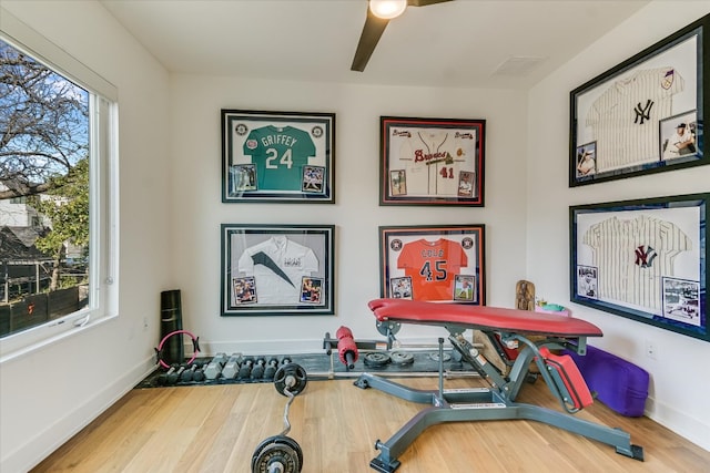 2010 Goodrich Ave Unit 8A, Austin, TX 78704 - workout area featuring plenty of natural light, wood finished floors, and ceiling fan