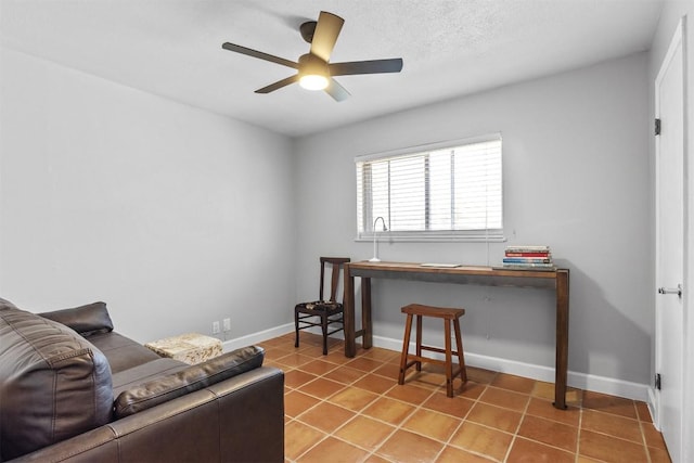 1908 Running Brook Dr, Austin, TX 78723 - office space featuring a ceiling fan, light tile patterned flooring, and baseboards