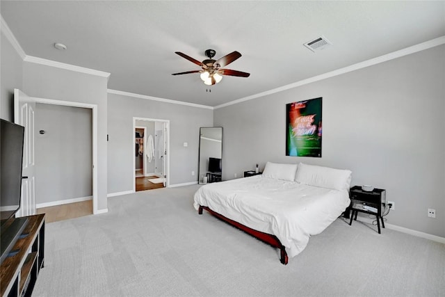 2004 Wood Glen Dr, Round Rock, TX 78681 - bedroom with light colored carpet, crown molding, and ceiling fan