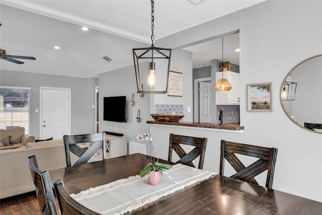 704 Firethorn Ln, Round Rock, TX 78664 - dining room featuring a ceiling fan, dark wood-type flooring, and recessed lighting
