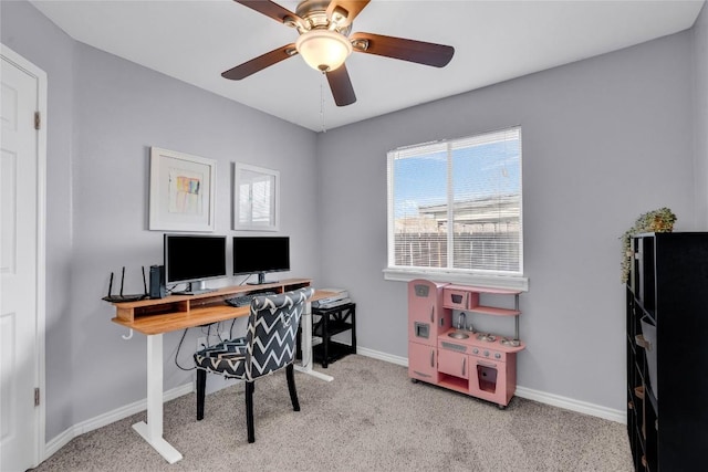 704 Firethorn Ln, Round Rock, TX 78664 - carpeted home office with baseboards and ceiling fan