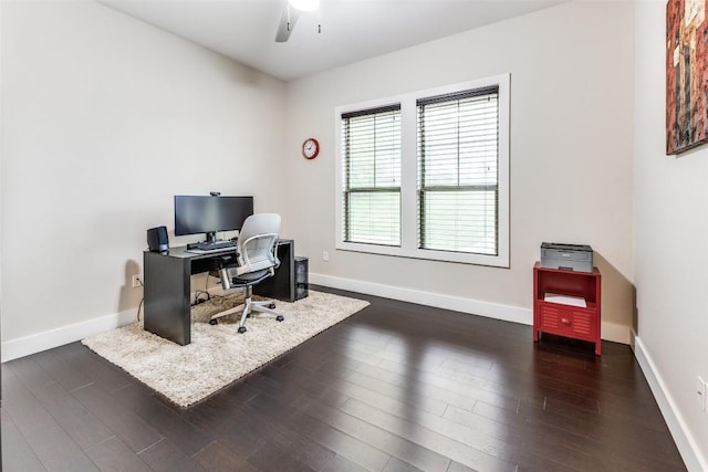 15089 Joseph Dr, Austin, TX 78734 - office with a ceiling fan and dark wood finished floors