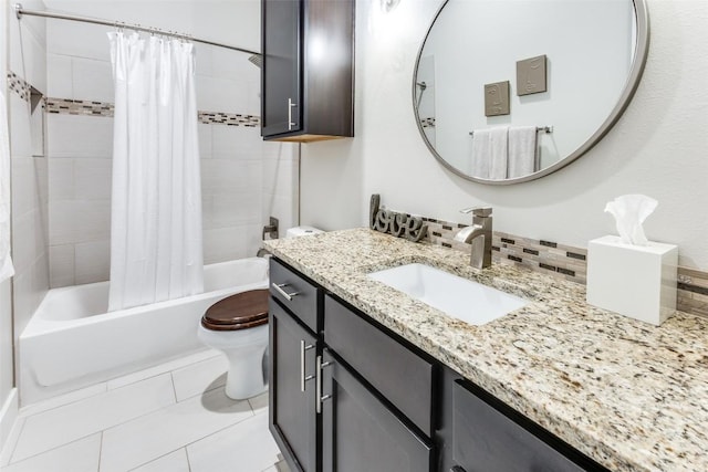 15089 Joseph Dr, Austin, TX 78734 - bathroom with vanity, shower / tub combo with curtain, and tile patterned flooring