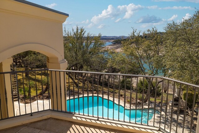 19801 Angel Bay Dr, Spicewood, TX 78669 - balcony with a patio area and view of pool