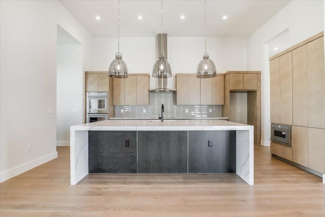 123 Azalea Loop, Horseshoe Bay, TX 78657 - kitchen with modern cabinets, stainless steel double oven, a large island, and recessed lighting