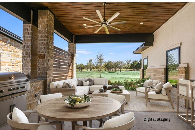 123 Azalea Loop, Horseshoe Bay, TX 78657 - view of patio featuring a grill, ceiling fan, exterior kitchen, and an outdoor living space
