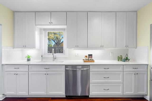 4419 Sinclair Ave, Austin, TX 78756 - kitchen featuring dishwasher, a sink, white cabinets, and light countertops