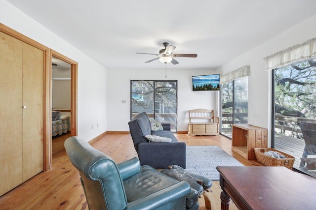 520 River Rapids Rd, Wimberley, TX 78676 - living room with a ceiling fan, healthy amount of natural light, and light wood finished floors