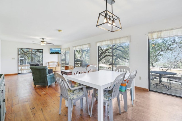 520 River Rapids Rd, Wimberley, TX 78676 - dining area with wood finished floors and ceiling fan