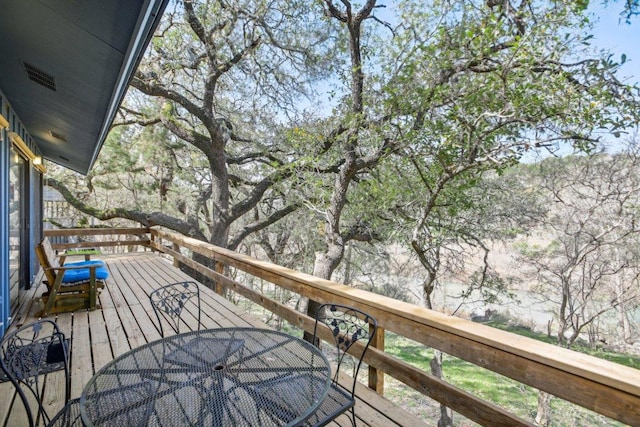 520 River Rapids Rd, Wimberley, TX 78676 - wooden deck featuring outdoor dining area