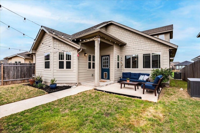 235 Witchhazel Way, San Marcos, TX 78666 - back of house featuring outdoor lounge area, a patio, and cooling unit