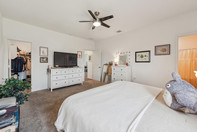 14128 Sandrock Bnd, Pflugerville, TX 78660 - bedroom featuring carpet floors, a walk in closet, a ceiling fan, and a closet