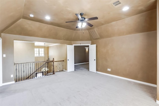 3519 Alexandrite Way, Round Rock, TX 78681 - spare room with a ceiling fan, carpet flooring, recessed lighting, vaulted ceiling, and a smoke detector
