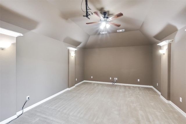 3519 Alexandrite Way, Round Rock, TX 78681 - additional living space with light colored carpet, ceiling fan, and vaulted ceiling
