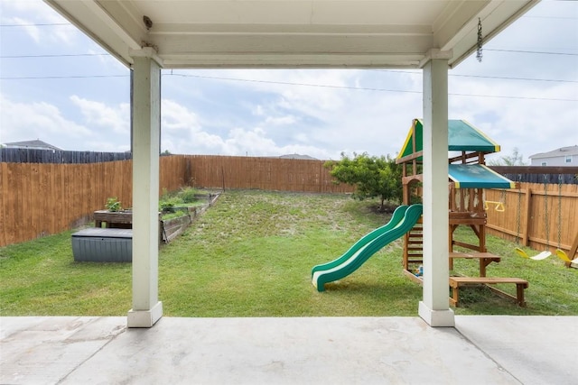 366 Eagle Brook Ln, Buda, TX 78610 - view of playground featuring a fenced backyard and a patio area
