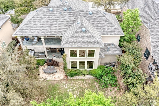 13229 Country Trails Ln, Austin, TX 78732 - rear view of house featuring stucco siding, a patio area, and a shingled roof