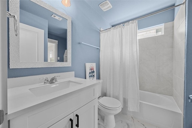 1512 Honaker Way, Leander, TX 78641 - full bath featuring marble finish flooring, toilet, vanity, and shower / tub combo
