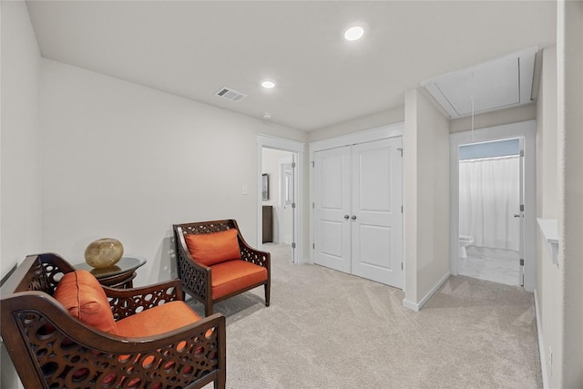 1512 Honaker Way, Leander, TX 78641 - sitting room featuring attic access, carpet flooring, baseboards, and recessed lighting