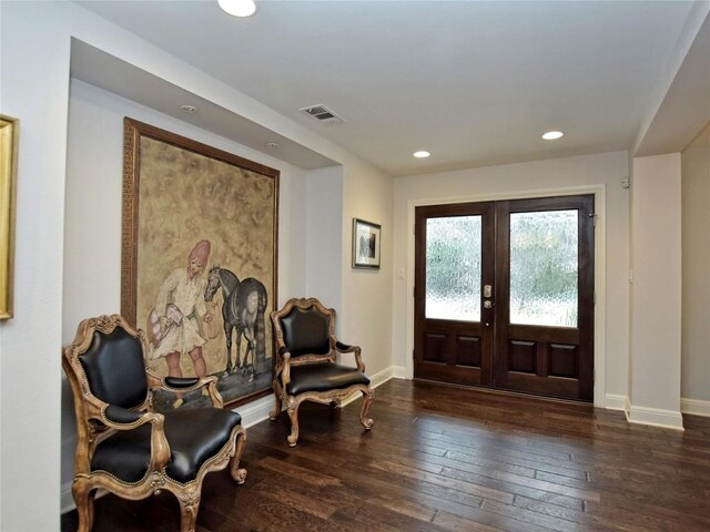 306 Briarwood Trl, Austin, TX 78746 - entrance foyer with hardwood / wood-style floors, french doors, visible vents, recessed lighting, and baseboards