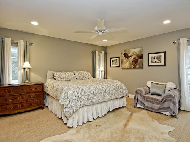 306 Briarwood Trl, Austin, TX 78746 - bedroom featuring light carpet, baseboards, a ceiling fan, and recessed lighting