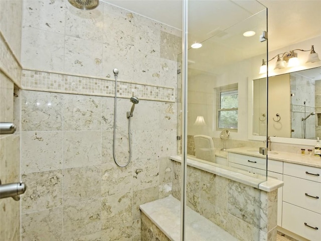 306 Briarwood Trl, Austin, TX 78746 - full bathroom featuring a tile shower and vanity
