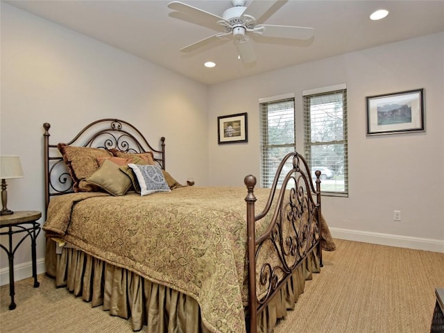 306 Briarwood Trl, Austin, TX 78746 - bedroom with ceiling fan, light carpet, baseboards, and recessed lighting