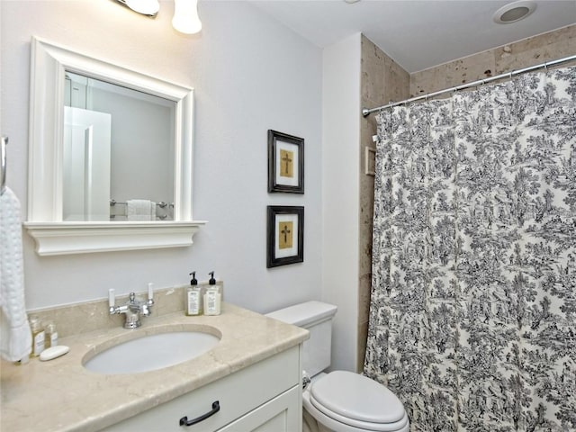 306 Briarwood Trl, Austin, TX 78746 - bathroom featuring toilet, vanity, and curtained shower