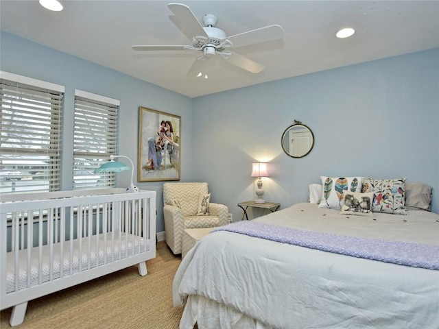306 Briarwood Trl, Austin, TX 78746 - bedroom featuring carpet, baseboards, ceiling fan, and recessed lighting