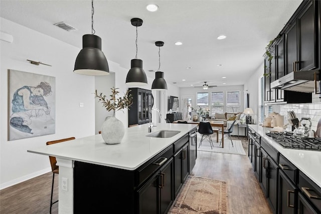 200 Isabella Way, Liberty Hill, TX 78642 - kitchen with a sink, appliances with stainless steel finishes, wood finished floors, recessed lighting, and light countertops
