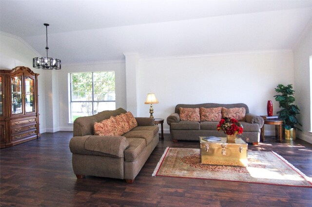 8102 Davis Mountain Pass, Austin, TX 78726 - living area with crown molding, a chandelier, vaulted ceiling, and wood finished floors