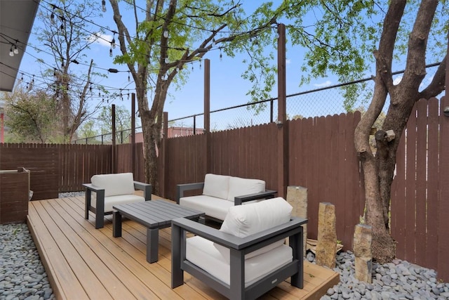 900 Banister Ln Unit D, Austin, TX 78704 - wooden deck featuring an outdoor hangout area and a fenced backyard