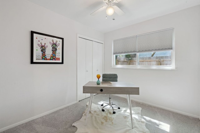 5304 Harvest Ln, Austin, TX 78745 - home office featuring carpet, baseboards, and ceiling fan