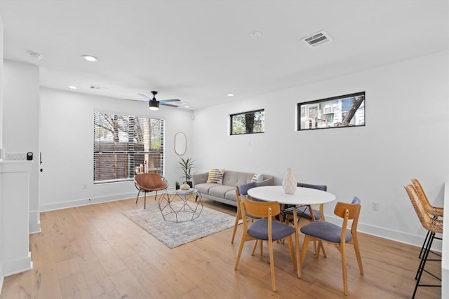 2102 Eva St Unit 2, Austin, TX 78704 - dining room with recessed lighting, light wood-style flooring, and a ceiling fan