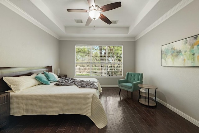 1406 Hunter Ace Way, Cedar Park, TX 78613 - bedroom with a tray ceiling, wood-type flooring, baseboards, and ceiling fan