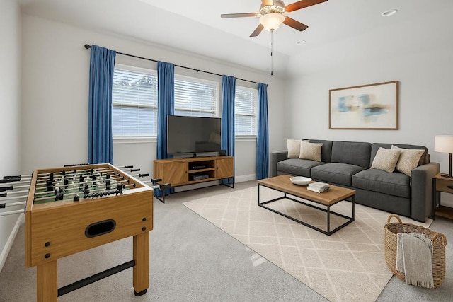 3501 Venezia Vw, Leander, TX 78641 - living room featuring ceiling fan, carpet floors, and baseboards