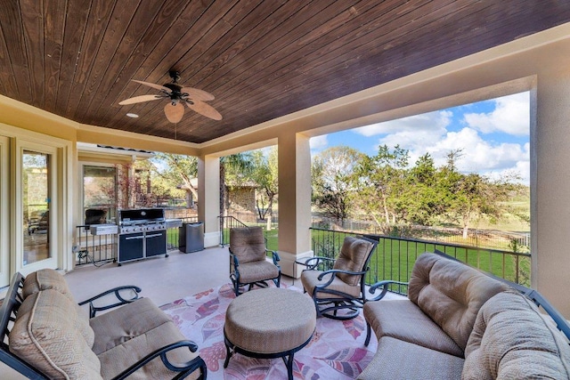 2116 University Club Dr, Austin, TX 78732 - view of patio / terrace featuring an outdoor hangout area, area for grilling, and ceiling fan