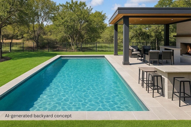 2116 University Club Dr, Austin, TX 78732 - view of pool featuring a warm lit fireplace and a patio