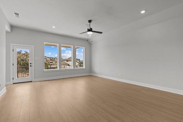 7804 Alouette Dr, Austin, TX 78738 - empty room with ceiling fan, baseboards, light wood finished floors, and recessed lighting
