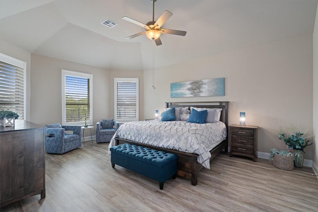 5352 Cornetto Blfs, Round Rock, TX 78665 - bedroom with wood finished floors, ceiling fan, baseboards, and high vaulted ceiling