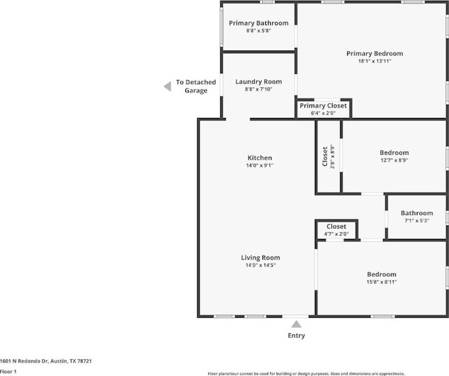 1601 N Redondo Dr, Austin, TX 78721 - room layout