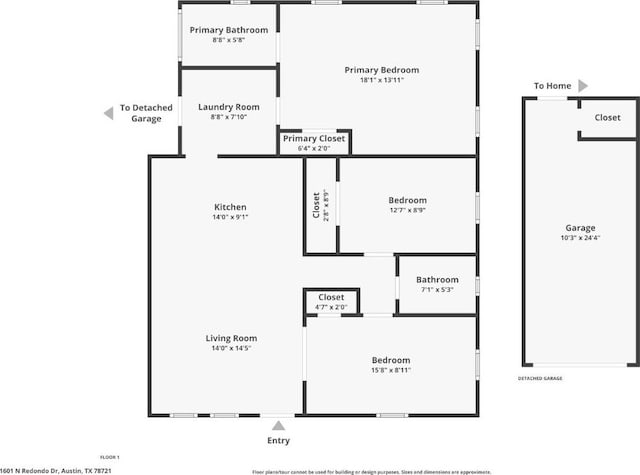 1601 N Redondo Dr, Austin, TX 78721 - room layout