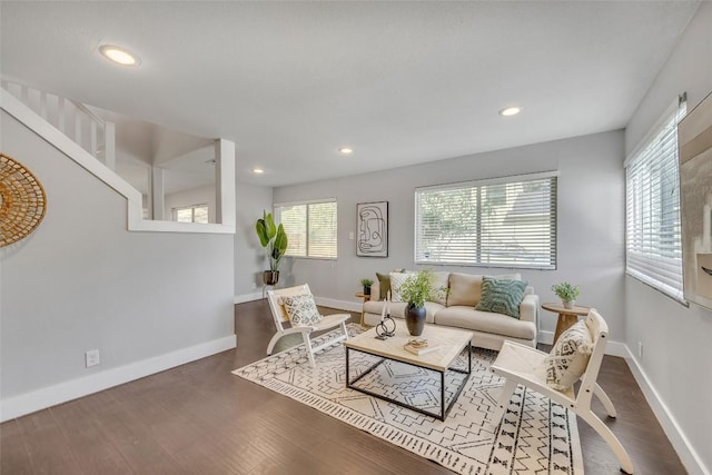 3510 Oak Springs Dr, Austin, TX 78721 - living area with wood finished floors and recessed lighting